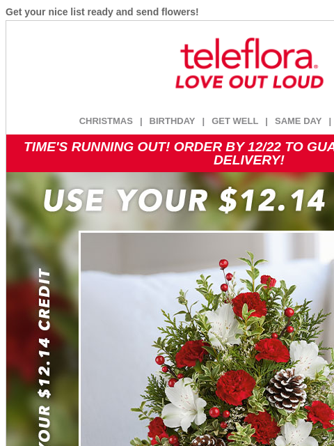 teleflora newsletter: RE: Your [$12.14] Credit is EXPIRING