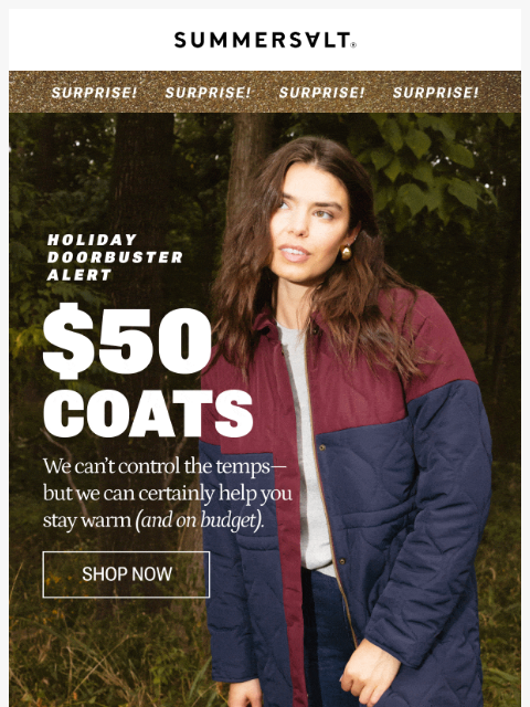 summersalt newsletter: $50 Coats ❄️ $50 Coats ❄️ $50 Coats