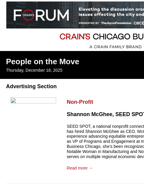 crainalerts newsletter: Crain's Chicago Business - People on the Move
