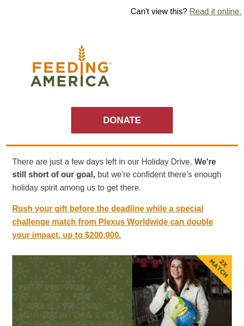 feedingamerica newsletter: "The box of food makes our holiday meal awesome."