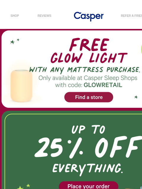 casper newsletter: Up to 25% off everything.