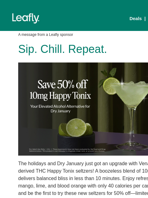 leafly newsletter: 50% off new 10mg hemp THC seltzers 🎉