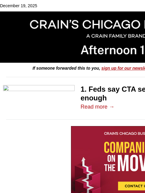 crainalerts newsletter: Feds: CTA security plan isn't good enough