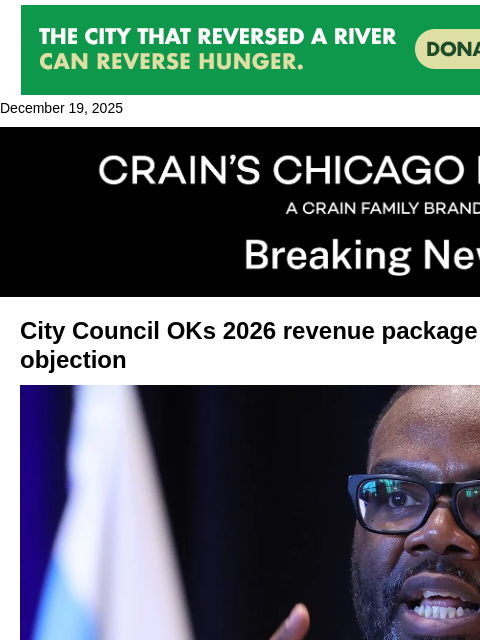 crainalerts newsletter: Council OKs revenue package over mayor's objection