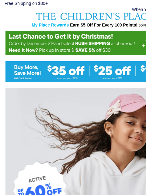 childrensplace newsletter: Move Quick! Warm & Cozy Active up to 60% OFF💨