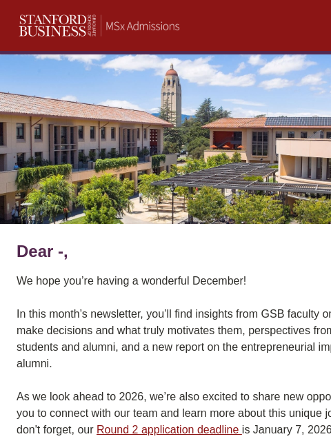 stanford newsletter: Around the GSB | December 2025