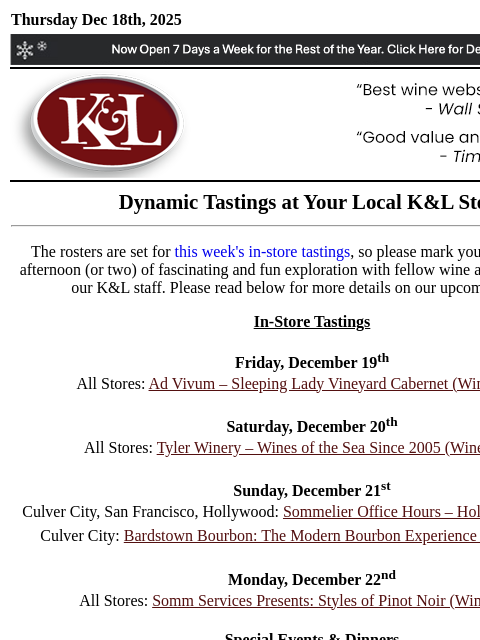 klwines newsletter: K&L Tastings: Barolo, Ad Vivum Napa, & Tyler