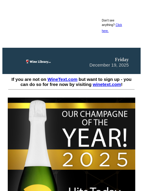 winelibrary newsletter: It's Today!! Our 2025 Champagne of the Year. 94 Po...