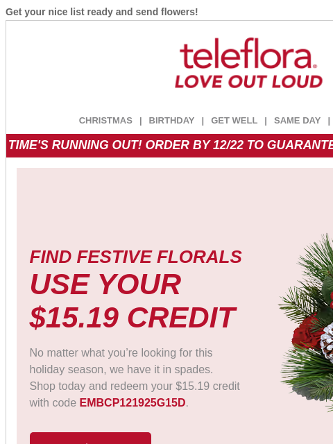 teleflora newsletter: Re: Your [$15.19] Credit is EXTENDED! ⭐