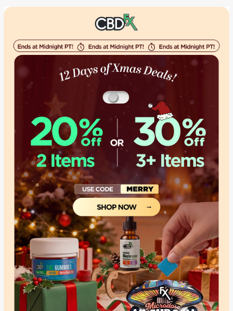 cbdfx newsletter: ❄️ Last chance to SAVE up to 30% on all CBD & THC!...