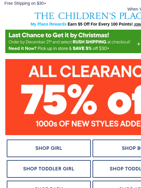 childrensplace newsletter: Did You See 👀... 75% Off ALL Clearance!