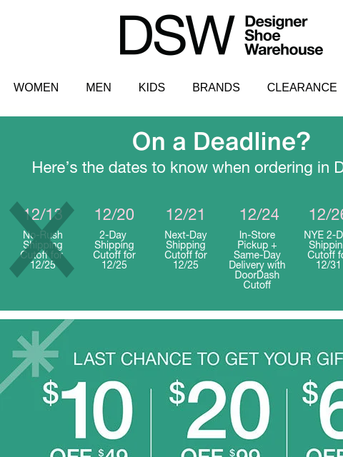 dsw newsletter: Almost over (!) $10 OFF