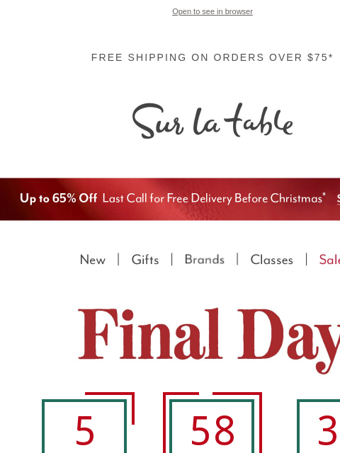 surlatable newsletter: ⌛️Final Hours: Free Shipping Delivery by Christmas...