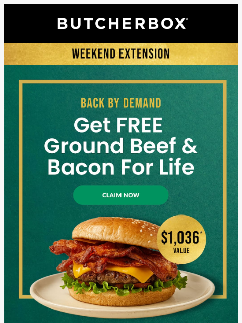 butcherbox newsletter: 🎟️ VIP Ticket: FREE Bacon & Beef for life!