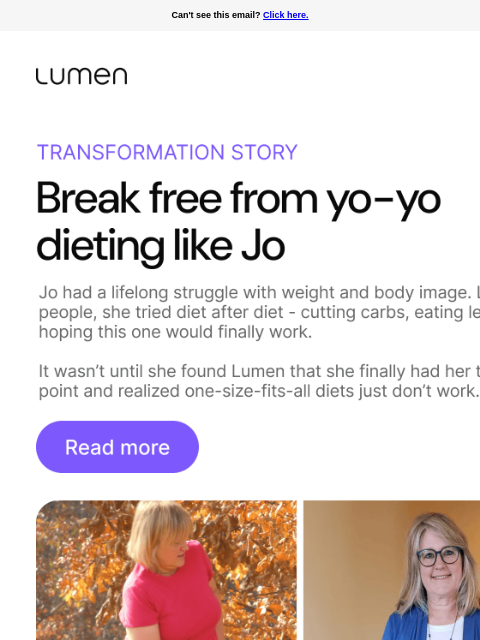 lumen newsletter: Jo lost 28 lbs, you can too!