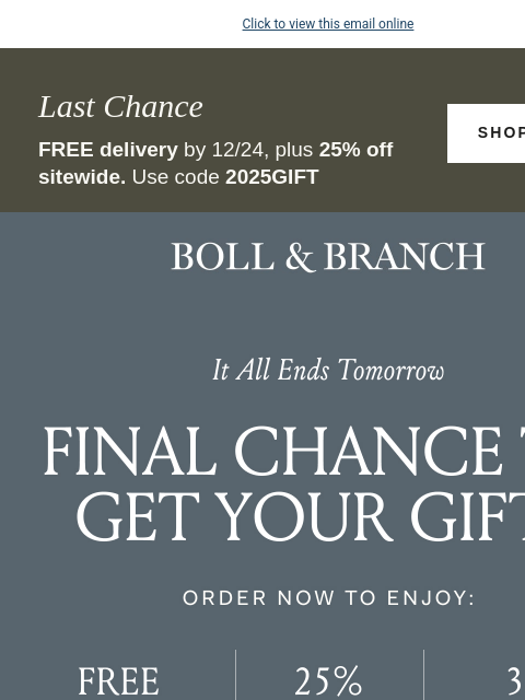 bollandbranch newsletter:  You’re about to miss our shipping deadline