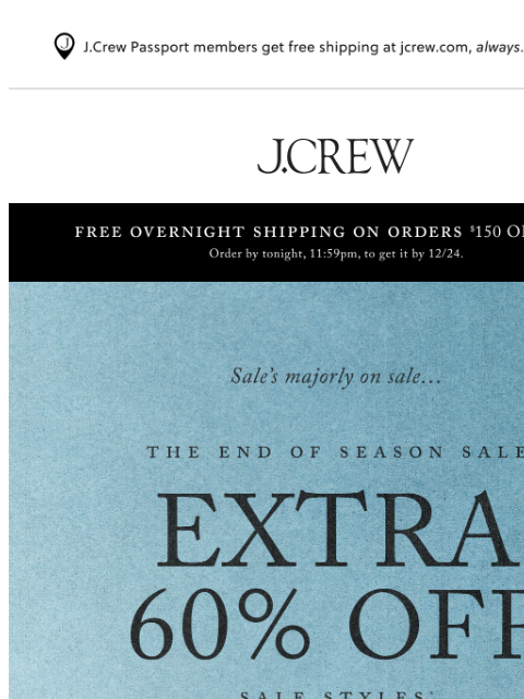 jcrew newsletter: Hurry, holiday delivery by 12/24 ends tonight!