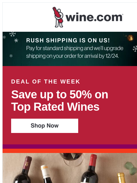 wine newsletter: Top-Rated wine up to 50% off + expedited shipping