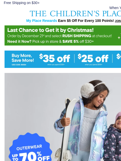 childrensplace newsletter: The Warm Stuff Goes FAST: Up to 70% off Outerwear ...