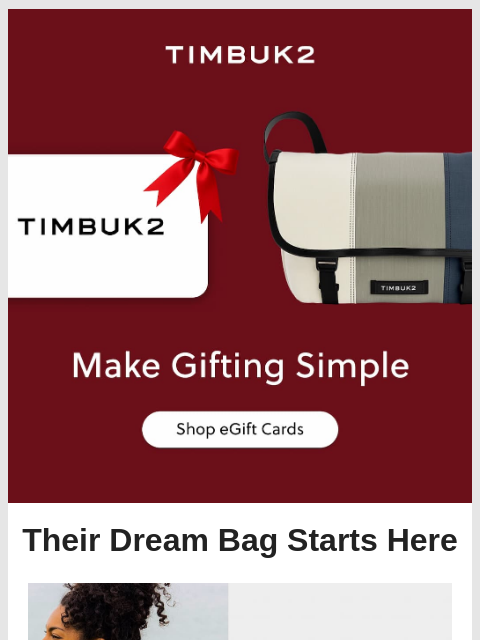 timbuk2 newsletter: Their Perfect Bag is a Gift Card Away