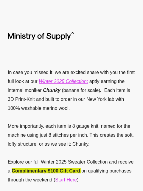 ministryofsupply newsletter: Complimentary $100 Gift Card is Back