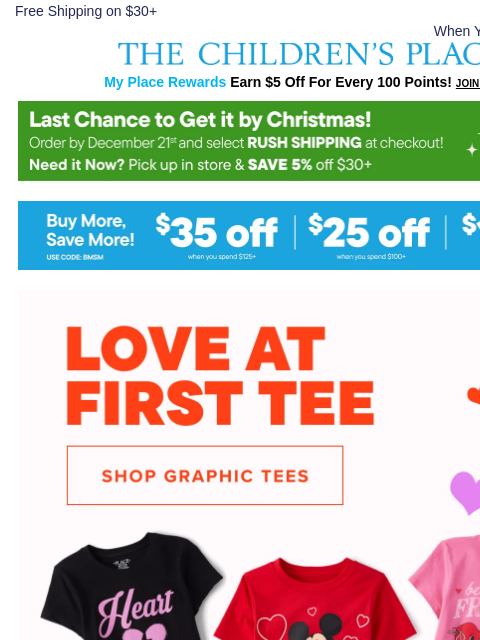 childrensplace newsletter: 30% OFF V-Day Tees Just Dropped ❤️