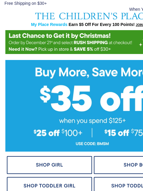 childrensplace newsletter: Need it by Christmas? LAST DAY to Order with Rush ...