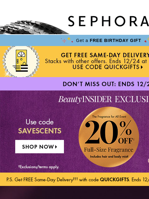 sephora newsletter: 20% off full-size fragrances ENDS SOON ❤️