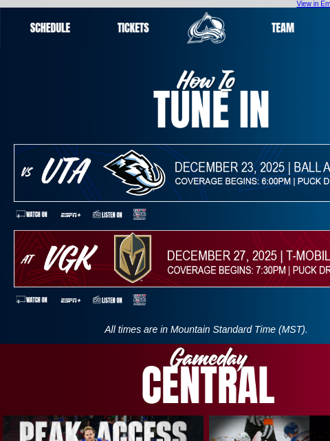 thecoloradoavalanche newsletter: Tune In as the Avalanche take on the Mammoth and G...