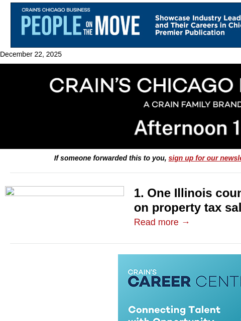 crainalerts newsletter: One county charts its own path on property tax sal...