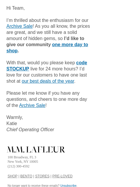 mmlafleur newsletter: TeaMM Update: Let’s Extend the Archive Sale