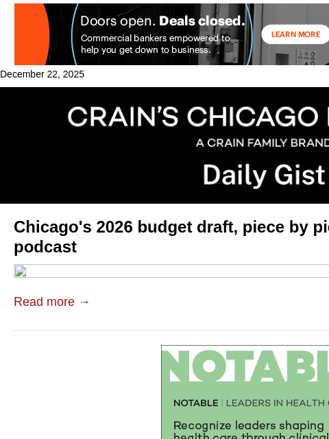 crainalerts newsletter: Chicago's 2026 budget draft, piece by piece: Crain...