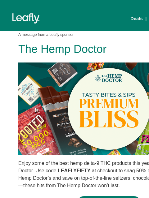 leafly newsletter: 50% off delta-9 holiday sale 🎁