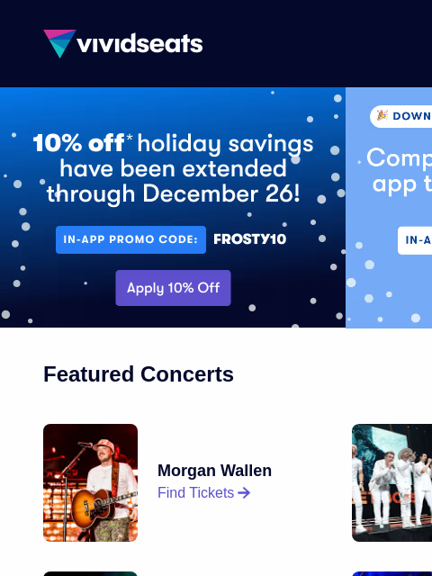 vividseats newsletter: Sale Extended Thru Dec 26! Save on Popular Events ...