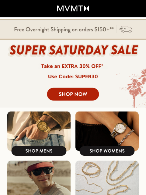 mvmt newsletter: 24 Hours Only: Free Overnight Shipping
