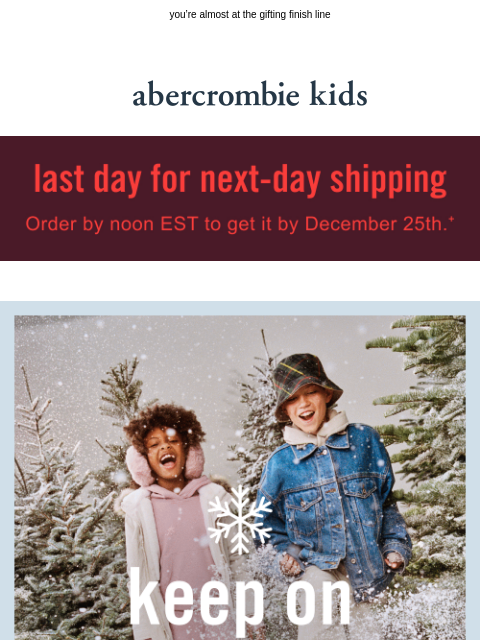 abercrombie newsletter: next-day shipping ends today!