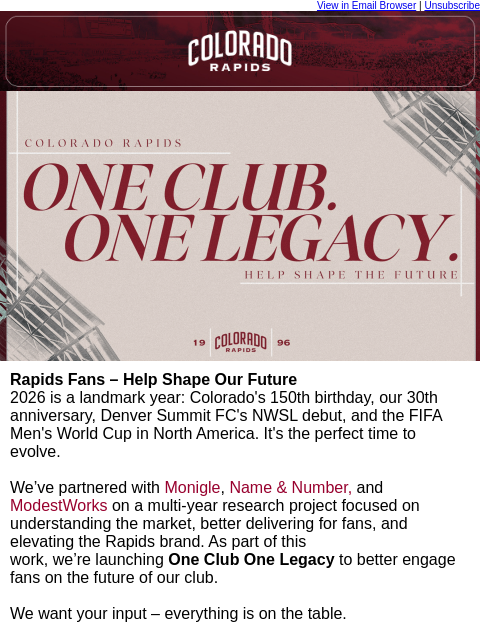 thecoloradorapids newsletter: Rapids Fans – Help Shape Our Future