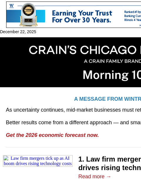 crainalerts newsletter: Why the flurry of law firm mergers?