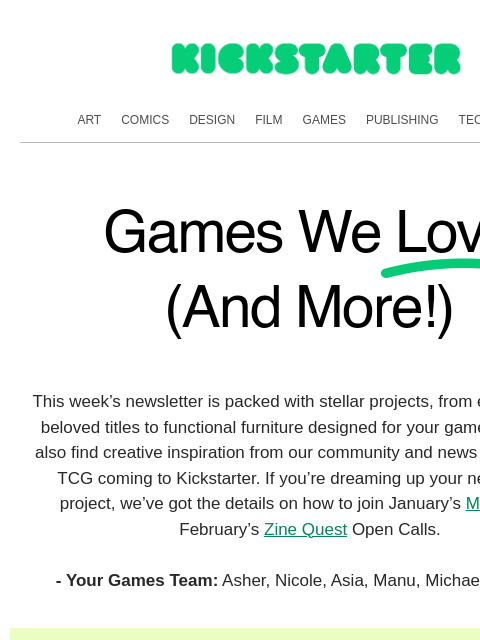 kickstarter newsletter: Game night starts here 🎲