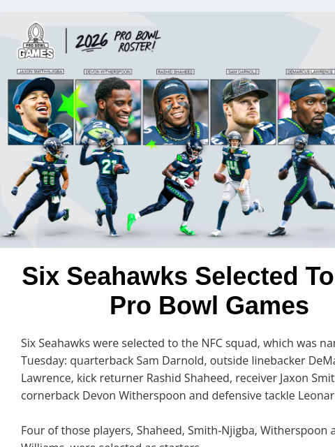 seahawksemail newsletter: Your 2026 Seahawks Pro Bowlers Are Here!