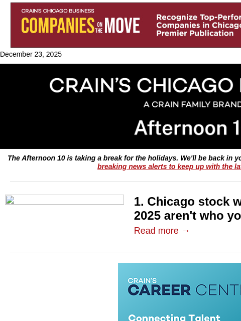 crainalerts newsletter: Chicago's surprising stock winners and losers