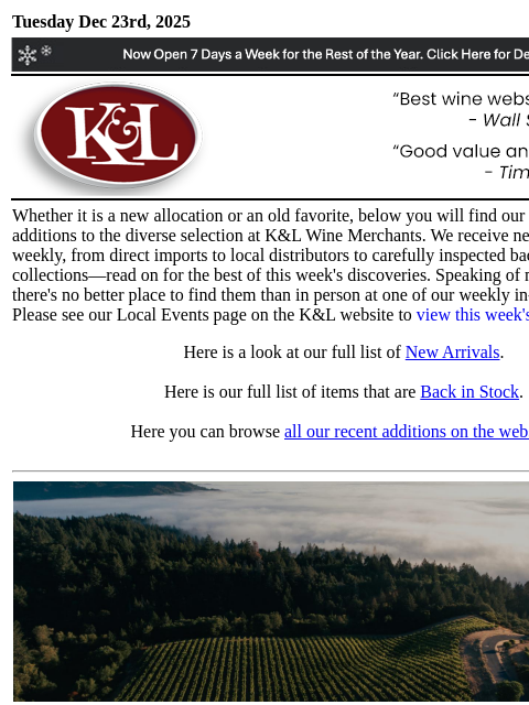 klwines newsletter: The Latest from K&L: New Adds and Back In Stock