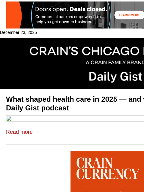 crainalerts newsletter: What shaped health care in 2025 — and what's ahead...