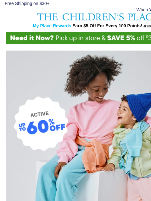childrensplace newsletter: NEW Active Color Drop! Now up to 60% OFF 🫐💖