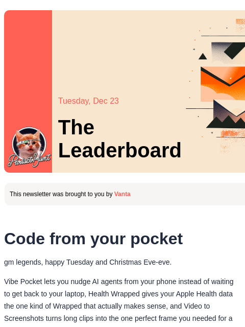 producthunt newsletter: 😸 Code in your pocket