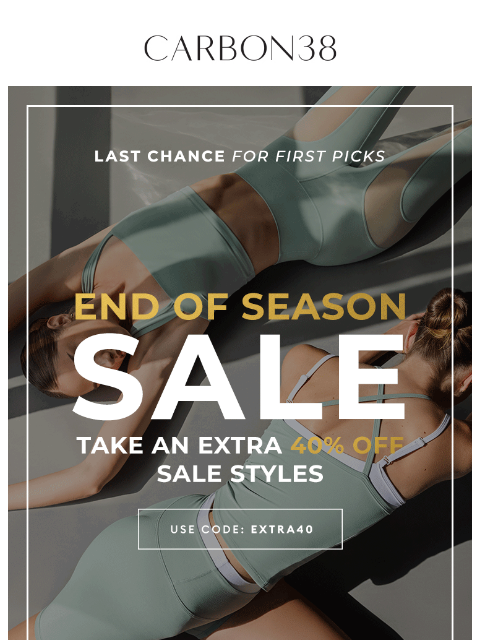 carbon38 newsletter: Shop it first – extra 40% off sale