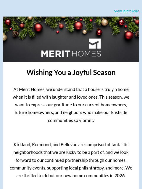 merithomesinc newsletter: A Holiday Message From Merit Homes