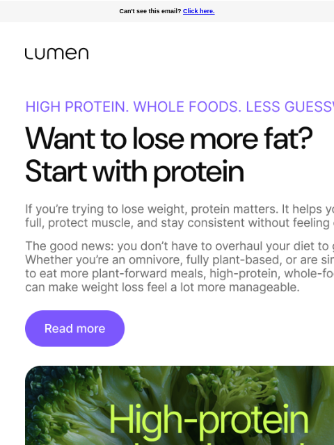 lumen newsletter: FREE download: 3 days of protein-packed meals