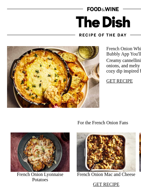 foodandwine newsletter: French Onion White Bean Dip