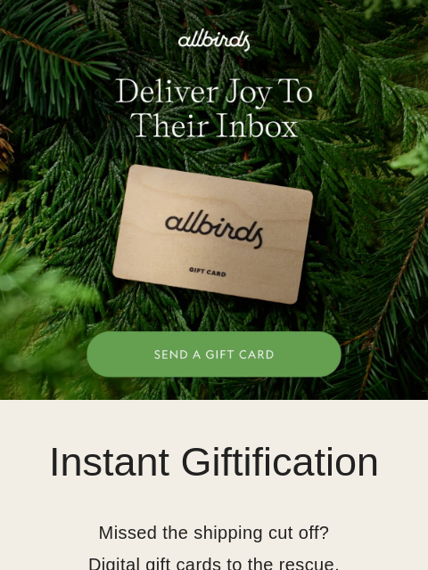 allbirds newsletter: Digital Gift Card = Instant Win